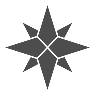 Rüzgar sert ikonu, deniz konsepti, beyaz arka planda pusula yıldızı işareti, mobil konsept ve web tasarımı için glyph stili eski tarz rüzgar gülü ikonu. Vektör grafikleri.