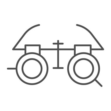 Oftalmolog gözlükleri ince çizgi ikonu, tıp konsepti, beyaz arka planda göz testi gözlüğü işareti, mobil ve web tasarımı için ana hatlı optalmolog ekipman ikonu. Vektör grafikleri.