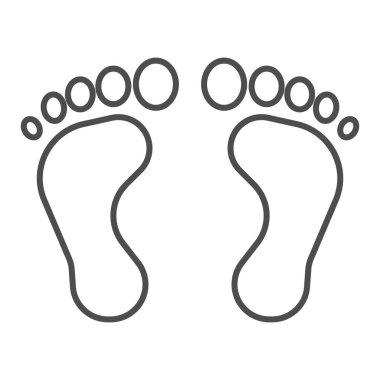 İnce ayak izi ikonu, insan vücudu konsepti, beyaz arka planda çıplak ayak izi işareti, mobil konsept ve web tasarımı için ana hatlı ayak izi ikonu. Vektör grafikleri.