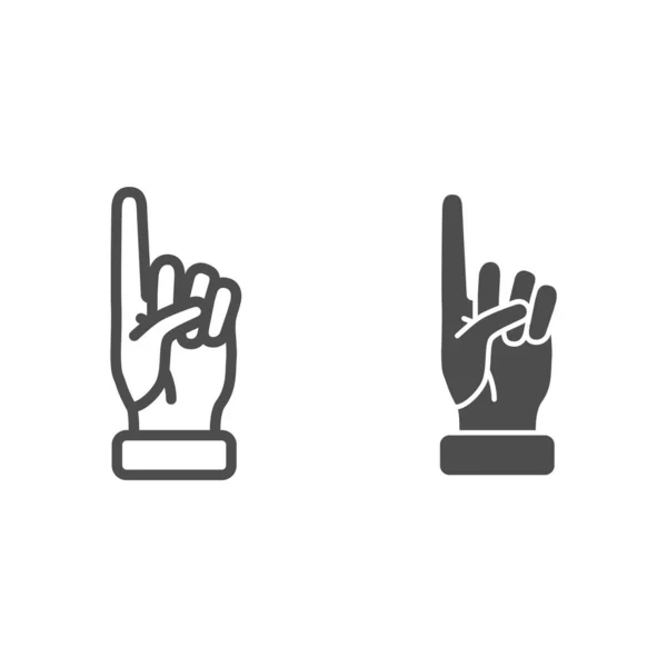 Un dedo arriba de la línea y el icono sólido, concepto de gestos de la mano, señal de gesto de la mano de atención sobre fondo blanco, Señalar el símbolo del dedo en el estilo de esquema para el concepto móvil y el diseño web. Gráficos vectoriales . — Vector de stock