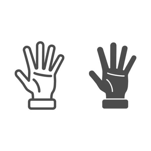 Linha de gesto de cinco dedos e ícone sólido, conceito de gestos de mão, sinal de saudação no fundo branco, ícone de palma no estilo de contorno para o conceito móvel e web design. Gráficos vetoriais . — Vetor de Stock