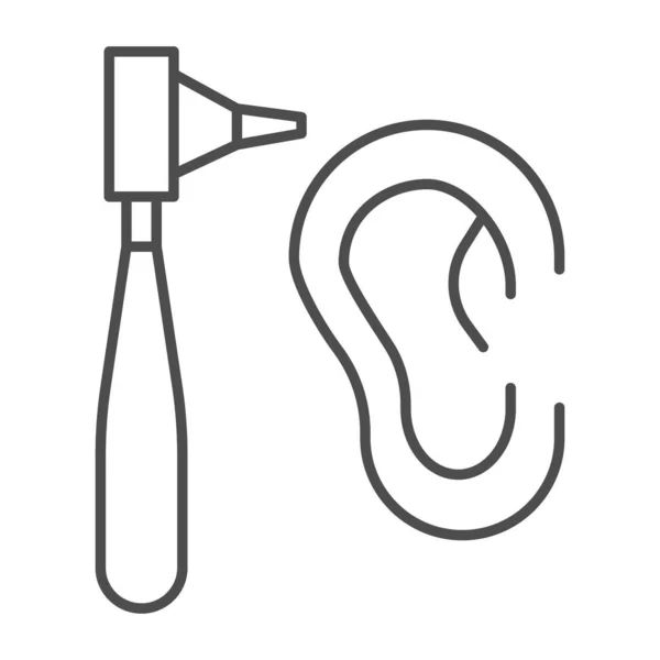 Otoscope and human ear thin line icon, medical concept, Examination by otolaryngologist sign on white background, otoscope icon in outline style for mobile concept, web design. Vector graphics. — Stock Vector
