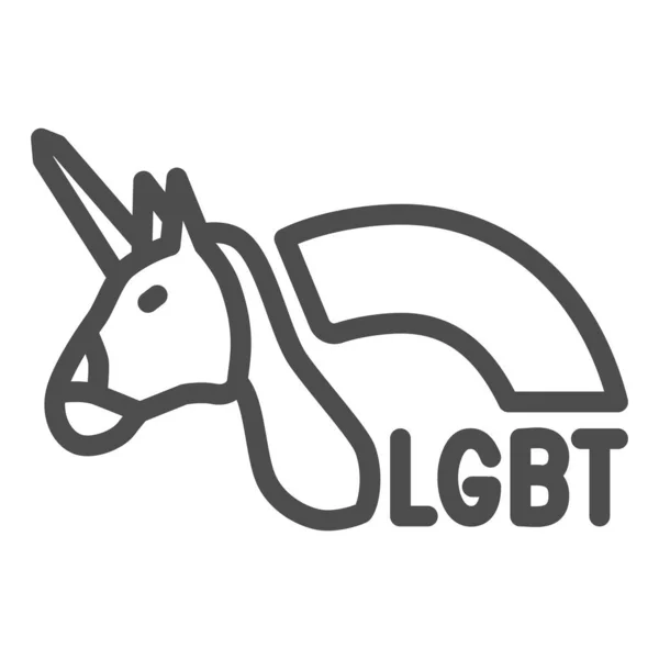 Ikona linii jednorożca i tęczy, koncepcja LGBT, symbol gejów i lesbijek na białym tle, jednorożec LGBT z ikoną tęczy w zarysie dla mobilnej koncepcji, projektowanie stron internetowych. Grafika wektorowa. — Wektor stockowy