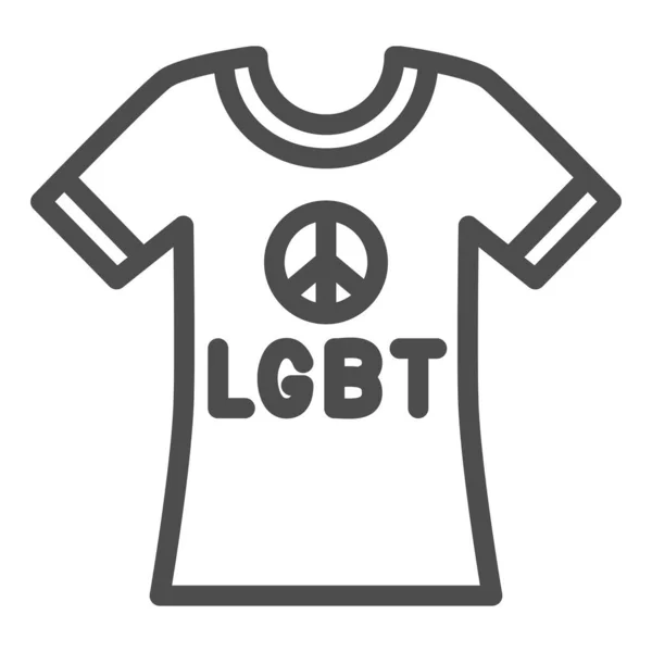 T-shirt con simbolo di pacifismo e icona della linea di testo lgbt, concetto LGBT, stoffa con segno di orgoglio lesbico su sfondo bianco, icona T-shirt in stile contorno per cellulare, web. Grafica vettoriale . — Vettoriale Stock