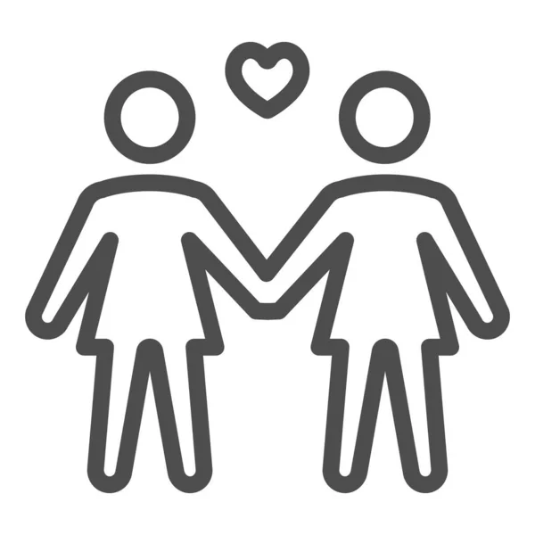 Lesbian ζευγάρι γραμμή εικονίδιο, ΛΟΑΤ έννοια, γυναίκα σημάδι αγάπης σε λευκό φόντο, Δύο κορίτσια με εικονίδιο σύμβολο καρδιάς σε στυλ περίγραμμα για την κινητή έννοια και web design. Διανυσματικά γραφικά. — Διανυσματικό Αρχείο