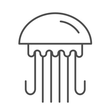 Denizanası ince çizgi ikonu, okyanus konsepti, beyaz arka planda deniz hayvanı işareti, mobil konsept ve web tasarımı için ana hatlı ikon. Vektör grafikleri.