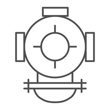 Dalış miğferi ince çizgi ikonu, okyanus konsepti, beyaz arka planda sualtı ekipman tabelası, mobil konsept ve web tasarımı için ana hatlı dalgıç kask ikonu. Vektör grafikleri.
