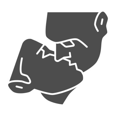 Gey öpücüğü katı ikonu, LGBT konsepti, beyaz arka planda eşcinsel çift tabelası, mobil konsept ve web tasarımı için sembol şeklinde öpüşen iki adam. Vektör grafikleri.