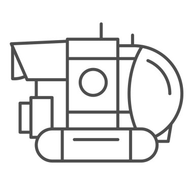 Bathyscaphe ince çizgi ikonu, okyanus konsepti, beyaz arka planda askeri denizaltı tabelası, mobil konsept ve web tasarımı için ana hatlı sualtı simgesi. Vektör grafikleri.
