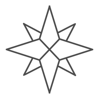 Rüzgar ince çizgi ikonu, denizcilik konsepti, beyaz arka planda pusula yıldızı işareti, mobil konsept ve web tasarımı için ana hatlı eski tarz rüzgar gül pusula ikonu. Vektör grafikleri.