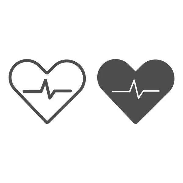 Heartbeat line and solid icon, Cardiology concept, Cardiogram sign on white background, heart with heartbeat pulse icon in outline style for mobile concept and web design. Vector graphics. — Stock Vector