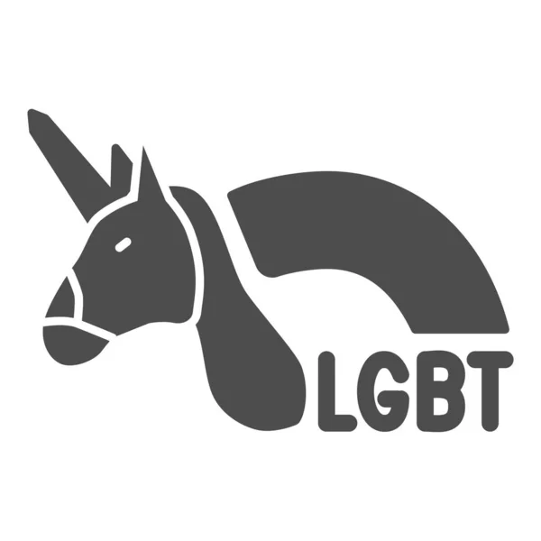 Unicorno e arcobaleno icona solida, concetto LGBT, Simbolo di gay e lesbiche su sfondo bianco, unicorno LGBT con icona arcobaleno in stile glifo per il concetto di mobile, web design. Grafica vettoriale . — Vettoriale Stock