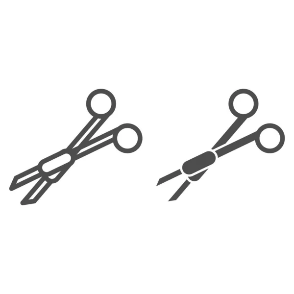 Surgical scissors line and solid icon, Medicine concept, surgeon equipment sign on white background, medical clamp or scissors icon in outline style for mobile concept and web design. Vector graphics. — Stock Vector