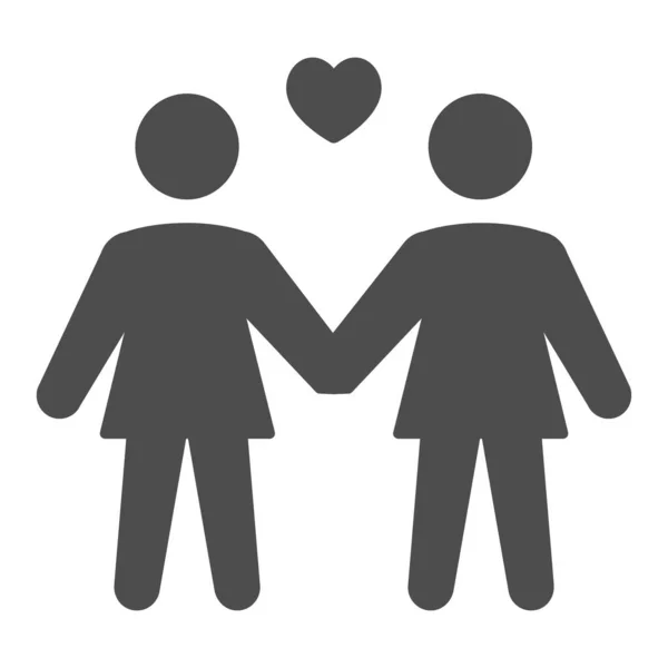 Lesbian couple solid icon, LGBT concept, woman love sign on white background, Two girls with heart symbol icon in glyph style for mobile concept and web design. Vector graphics. — Stock Vector