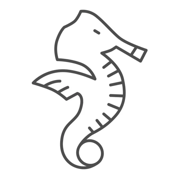 Icono de línea delgada caballito de mar, concepto de vida marina, signo de caballo de mar sobre fondo blanco, símbolo de animal acuático submarino en estilo de contorno para concepto móvil y diseño web. Gráficos vectoriales . — Vector de stock