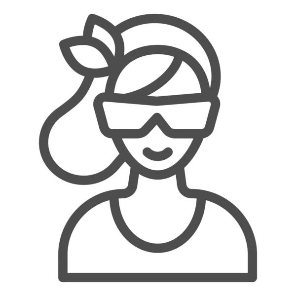 Vrouwen gezicht met zonnebril lijn icoon, schoonheidssalon concept, jonge vrouw in zonnebril teken op witte achtergrond, Fashion girl icoon in outline stijl voor mobiel en web design. vectorgrafieken. — Stockvector