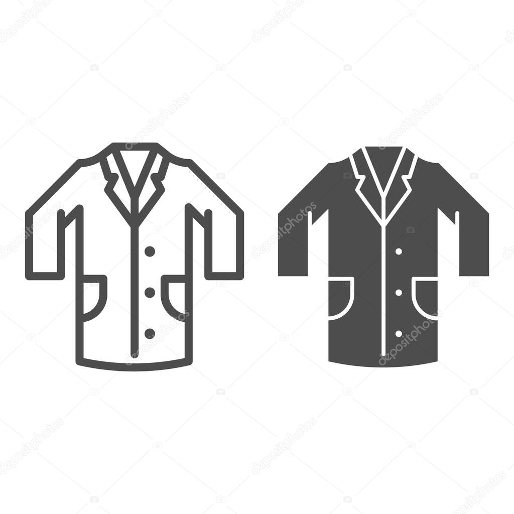Medical gown line and solid icon, clothes concept, laboratory uniform sign on white background, hospital staff and doctors costume icon in outline style for mobile concept web design. Vector graphics.