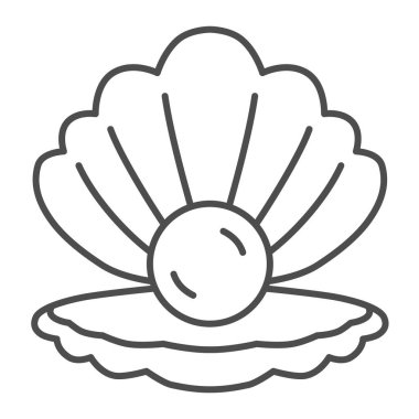 İnce çizgi ikonlu kabuk, denizcilik konsepti, beyaz arka planda deniz kabuğu işareti, mobil konsept ve web tasarımı için ana hatları açık deniz kabuğu ikonu. Vektör grafikleri.