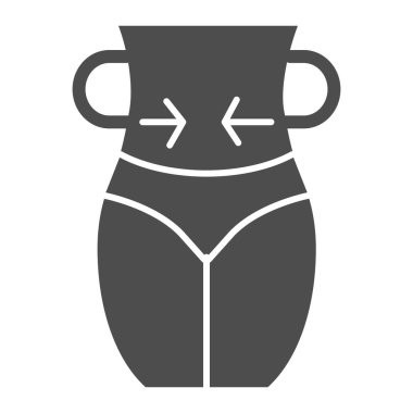 Oklu kız figürü katı ikon, güzellik konsepti, beyaz arka planda ince kadın figürü, mobil konsept ve web tasarımı için glyph tarzı ok ikonlu ince bel. Vektör grafikleri.