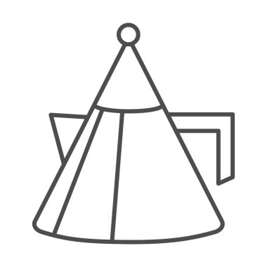 Sıradışı çaydanlık ya da kahve demliği ince çizgi ikonu, mutfak gereçleri konsepti, beyaz arka planda modern çaydanlık tabelası, mobil konsept için koni biçimli çaydanlık ikonu, web tasarımı. Vektör grafikleri.