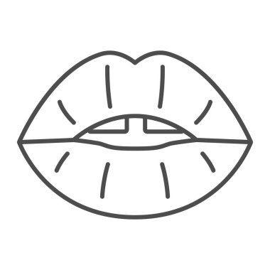 Seksi dudaklar ince çizgi ikonunu öper, cinsel azınlık konsepti, beyaz arka planda erotik ağız işareti, mobil konsept ve web tasarımı için LGBT dudak ikonu. Vektör grafikleri.