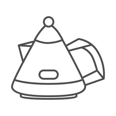 Modern çaydanlık, ince çizgi ikonu, mutfak eşyaları konsepti, beyaz arka planda çaydanlık tabelası, kaynayan su için çaydanlık ve mobil ve web tasarımı için ana hatlı çay ikonu. Vektör grafikleri.