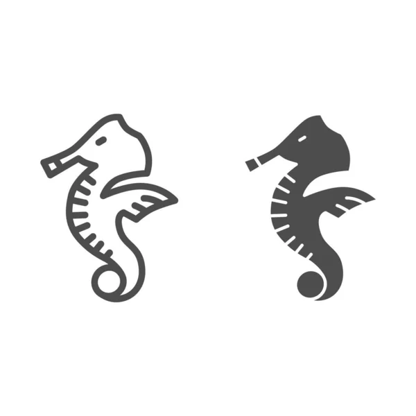 Seahorse γραμμή και στερεό εικονίδιο, έννοια της ζωής του ωκεανού, Sea Horse υπογράψει σε λευκό φόντο, Υποβρύχια υδρόβια ζώα σύμβολο σε περίγραμμα στυλ για την κινητή έννοια και web design. Διανυσματικά γραφικά. — Διανυσματικό Αρχείο