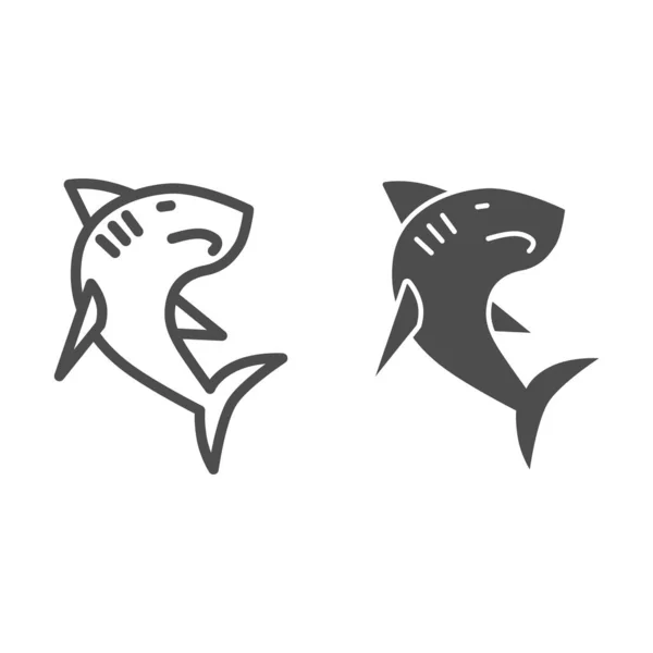 Shark lijn en solide pictogram, oceaan concept, gevaar mariene vis teken op witte achtergrond, Shark silhouet pictogram in outline stijl voor mobiele concept en web design. vectorgrafieken. — Stockvector