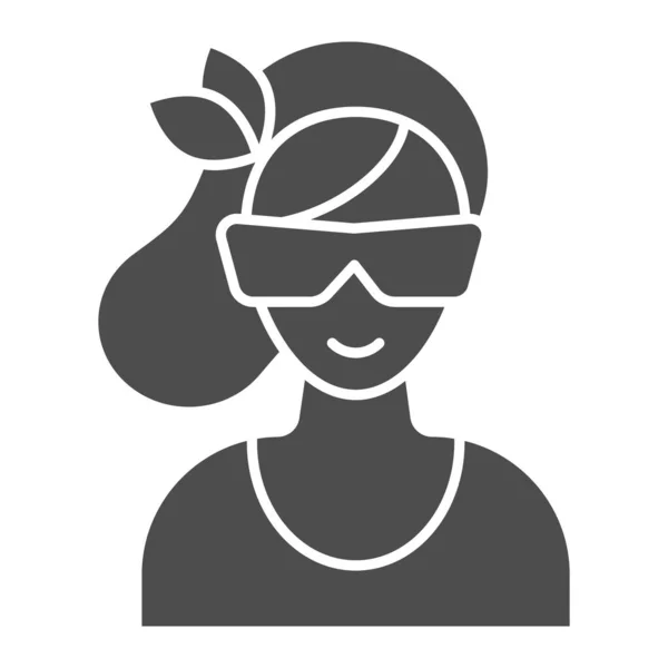 Vrouwen gezicht met zonnebril solide icoon, schoonheidssalon concept, jonge vrouw in zonnebril teken op witte achtergrond, Fashion girl icoon in glyph stijl voor mobiel en web design. vectorgrafieken. — Stockvector