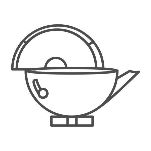 Zelený čaj keramický hrnec tenká čára ikona, čínský čaj obřad koncept, japonské konvice znamení na bílém pozadí, konvici ikona v obrysu stylu pro mobilní koncept a web design. Vektorová grafika. — Stockový vektor