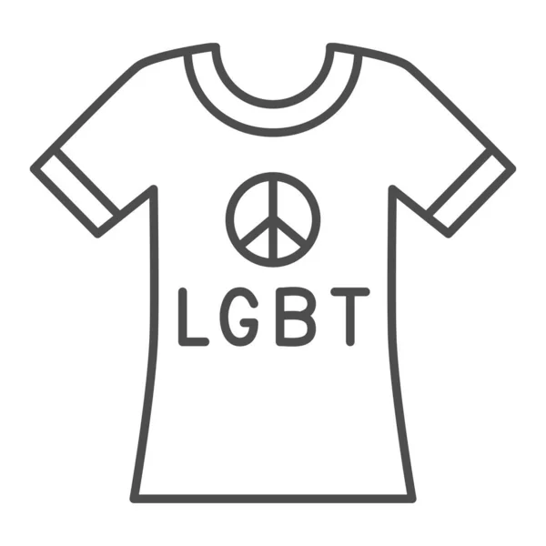 T-shirt con simbolo di pacifismo e icona di testo lgbt linea sottile, concetto LGBT, stoffa con segno di stampa orgoglio lesbica su sfondo bianco, icona T-shirt in stile contorno per cellulare, web. Grafica vettoriale . — Vettoriale Stock