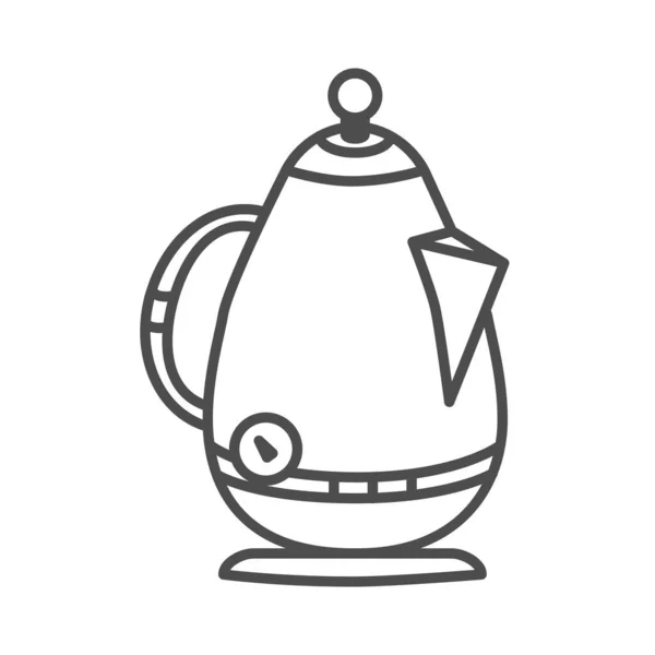 Винтажный электрический чайник тонкой линии значок, посуда концепция, электрическая сталь водонагреватель знак на белом фоне, кухня чайник значок в набросок стиль для мобильных, веб-дизайн. Векторная графика . — стоковый вектор