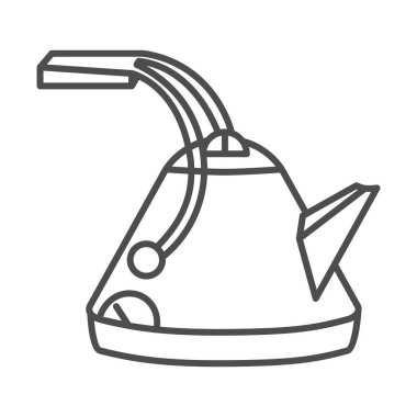 Retro mutfak çaydanlığı, ince çizgi ikonu, mutfak aletleri konsepti, beyaz arka planda tutacağı olan eski çaydanlık, cep telefonu için çay ikonu yapmak için ev yapımı çaydanlık. Vektör grafikleri.