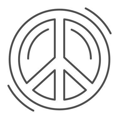 Pasifist sembol ince çizgi ikonu, insan hakları ve hoşgörü konsepti, beyaz arka planda savaş işareti yok, mobil konsept ve web tasarımı için hippi işareti. Vektör grafikleri.