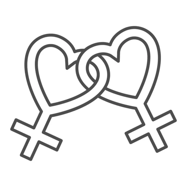 Лесбійська символіка тонка лінія, ЛГБТ-концепція, Два пов'язаних жіночі знаки на білому тлі, лесбійська гендерна ікона в контурному стилі для мобільного концепту і веб-дизайну. Векторна графіка. — стоковий вектор