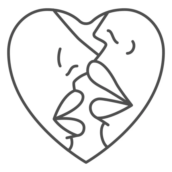 Лесбиянка поцелуй тонкая линия икона, женщина любовь концепция, лесбийская пара знак на белом фоне, две молодые поцелуи девушки икона в набросок стиль для мобильной концепции и веб-дизайна. Векторная графика . — стоковый вектор