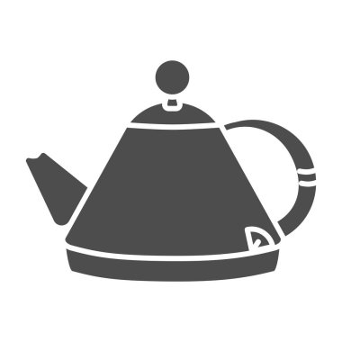 Retro klasik kettle katı ikonu, mutfak gereçleri konsepti, beyaz arka planda mutfak ısıtıcısı tabelası, mobil ve web tasarımı için glifli çay ikonu yapmak için ev çaydanlığı. Vektör grafiği.