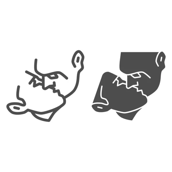 Ligne de baiser gay et icône solide, concept LGBT, panneau Couple gay sur fond blanc, icône de baiser de deux hommes dans le style de contour pour concept mobile et web design. Graphiques vectoriels . — Image vectorielle
