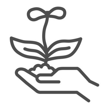 El çizgisi ikonunda iki taç yaprağı olan genç bir çiçek, doğa konsepti, beyaz arka planda bahar çiçeği tabelası, toprak ikonu şeklinde büyüyen bir çiçek. Vektör grafikleri.