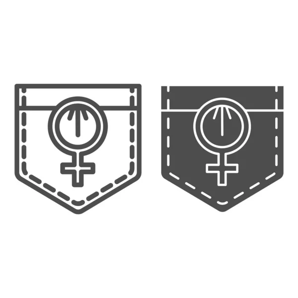 Panneau lesbien sur la ligne de poche et icône solide, concept LGBT, symbole lesbien sur fond blanc, panneau féminin sur le jean icône de poche dans le style de contour pour concept mobile et web design. Graphiques vectoriels . — Image vectorielle
