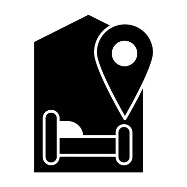 Hotel location solid icon. Map pointer and bed vector illustration isolated on white. Hotel navigation glyph style design, designed for web and app. Eps 10.