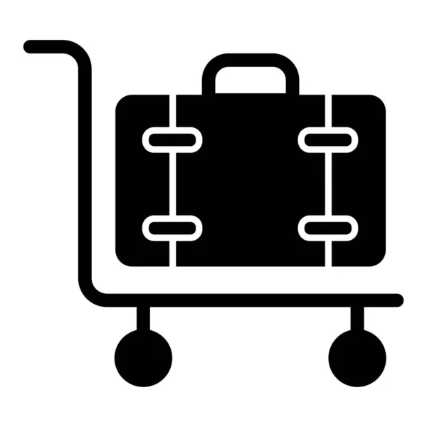 Luggage on cart solid con. Baggage trolley vector illustration isolated on white. Cargo glyph style design, designed for web and app. Eps 10. — Stok Vektör
