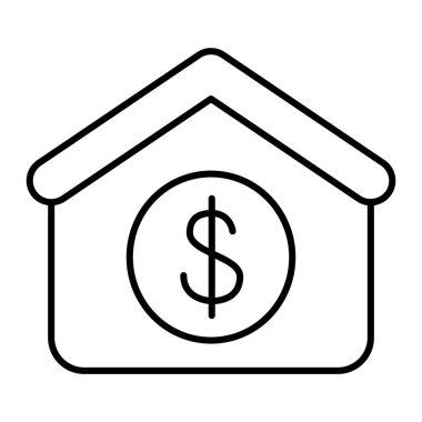 House with dollar thin line icon. Dollar and real estate vector illustration isolated on white. Loan mortgage outline style design, designed for web and app. Eps 10.