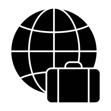 Baggage and globe solid icon. Earth and suitcase vector illustration isolated on white. Cargo glyph style design, designed for web and app. Eps 10.