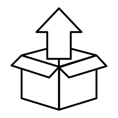 Unpacking thin line icon. Box with up arrow vector illustration isolated on white. Unboxing outline style design, designed for web and app. Eps 10.