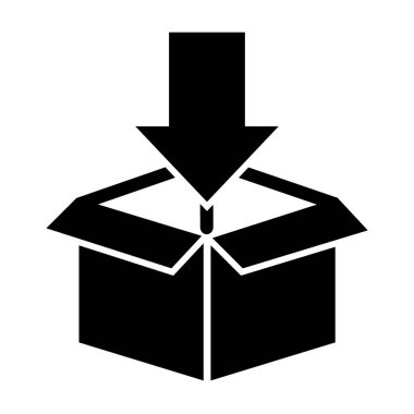 Box with arrow down solid icon. Cardboard packaging vector illustration isolated on white. Cargo pack glyph style design, designed for web and app. Eps 10.