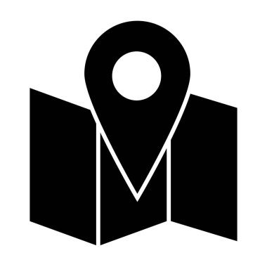 Map with pin solid icon. Location vector illustration isolated on white. Map with pin marker glyph style design, designed for web and app. Eps 10.