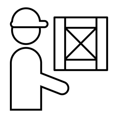 Delivery man thin line icon. Man with box vector illustration isolated on white. Loader outline style design, designed for web and app. Eps 10.
