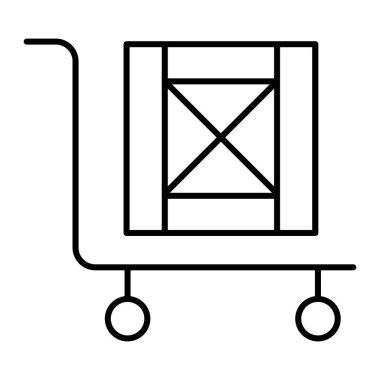 Handcart with box thin line icon. Cargo on cart vector illustration isolated on white. Handcart with wooden box outline style design, designed for web and app. Eps 10.