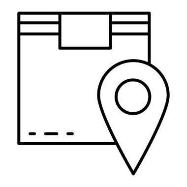 Location box thin line icon. Cargo location vector illustration isolated on white. Cardboard box and pin outline style design, designed for web and app. Eps 10.